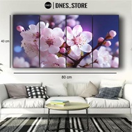 Wall Decor BUNGA SAKURA Hiasan Dinding Poster Kayu Pajangan Kamar Ukuran 80cm x 40cm