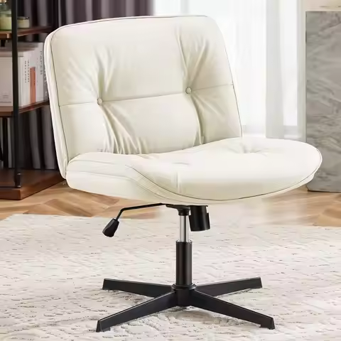 Criss Cross Chair Without Wheels, Cross Legged Office Chair, Armless Wide Vanity Desk Chair with Com