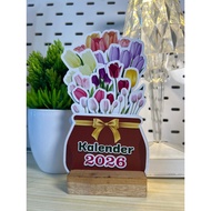 AESTHETIC DESK CALENDAR 2026 TULIPS FLOWER AND WHITE FLOWER MOTIF VIRAL STUDY DESK DECORATION WORK D