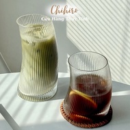 Curved Striped Pattern Glass Cup 350ml/550ml, Matcha Drinking Cup, Coffee Cup, Drink Decoration Cup 