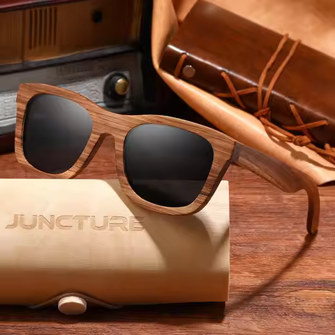 JUNCTURE Fashion Bamboo Wood Vintage Square Sunglasses Men Women Luxury Brand Designer Sun Glasses W