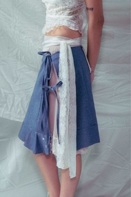กระโปรงยีนส์ Wrap blue denim