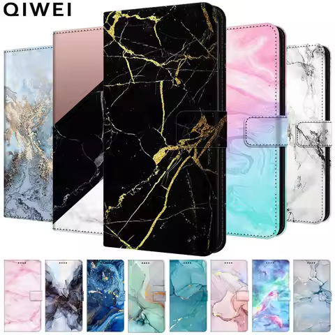 Marble Leather Flip Case For Realme Narzo 50i Prime 50A Wallet Phone Cases for Realme Narzo 50 5G 4G