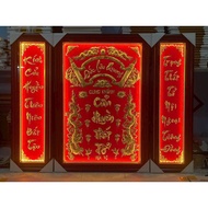 Nine Huyen That Patriarch set with wooden frame and gold-plated velvet background - High quality pre