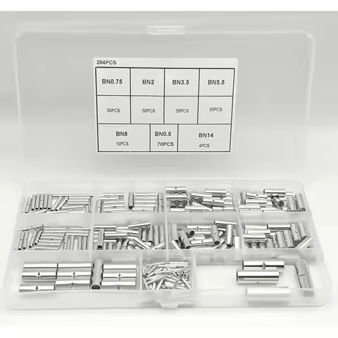 284PCS Non Insulated Butt Connectors Kit 26-6 AWG Tinned Copper Butt Connector Uninsulated Butt Conn
