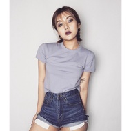 (READY STOCK MSIA) Grey-blue Quality California Short Sleeve Crop Top