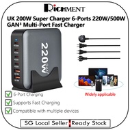 【 SG SELLER 】RICHMENT 220W Super Charger 6-Ports 240W/500W GAN3 Multi-Port Fast Charger|PD100W/65W/Q