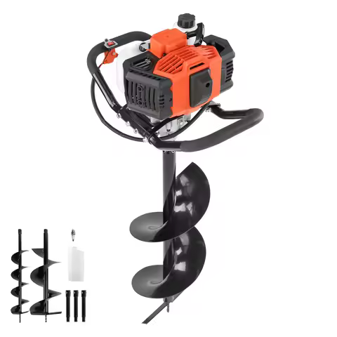 SucceBuy 1450W Gas Powered Post Hole Digger 52cc Post Hole Auger with 6" & 10" Bits 3 Extension Rods
