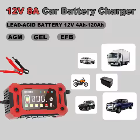 AC100-240V Digital Display LED Battery Charger For Car Motorcycle LiFePO4 Lead Acid AGM GEL EFB DC 1