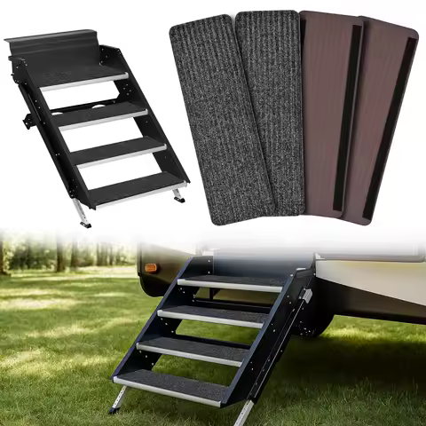 Nilight 4pcs RV Step Covers 24 x 7.5’, Non Slip Camper Steps RV Step Rug with Hook & Loop Works on E