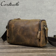 CONTACTS Crazy Horse Leather Vintage Men Bag Crossbody Shoulder Bag Strap Sling Shoulder Bag Luxury 