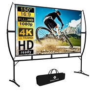 Projector Screen, Outdoor Projector Screen 150 Inch 16:9 4K HD Foldable Projector Screen with Stand 