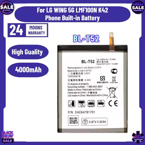 New 4000mAh BL-T52 T52 Replacement Battery for LG WING 5G LMF100N K42 Phone Built-in Battery