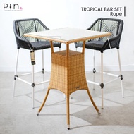 Synthetic Rattan Bar Chair Set/Minimalist Cafe Table Chair/Pine Rattan Bar Set - Tropical Bar Set Ro