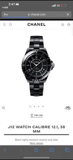 J12 WATCH CALIBRE 12.1, 38 MM  Chanel 手表 黑色