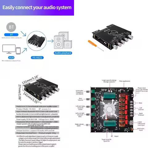 B03F DC18-38V YS-AS21 Bluetooth-compatible Power Amplifier Module TPA3255
