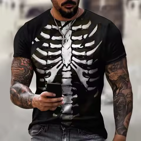 Horror Skeleton T-Shirts Bone Scary 3D Pattern Print Streetwear Men Fashion Oversized Short Sleeve T