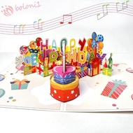 [READY STOCK] Happy Birthday Card, Musical and Light Blowable Led Candle 3D Popup Greeting Card, Fir