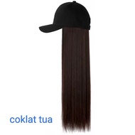 Topi Baseball Wig Panjang 60CM Rambut Estension Palsu RAMBUT PANJANG