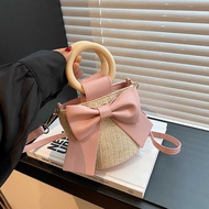2 0 5 Summer Bow Small Fresh Log Handle Straw Bag Thailand Travel Vacation Bucket Batch