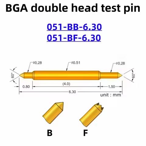 100pcs Double-ended Test Needle Test Probe BGA Semiconductor Probe 051-BB-6.30 Two-ended Telescopic 
