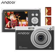 Andoer กล้องดิจิตอล4K แบบพกพากล้องวิดีโอ50MP 2.88นิ้วหน้าจอ IPS โฟกัสอัตโนมัติ16X ซูม (8X ออปติคอลและ8X ดิจิตอล) anti-Shake Face Detect แฟลชในตัวพร้อมของขวัญคริสต์มาส BT 2ชิ้นสำหรับเด็กวัยรุ่น
