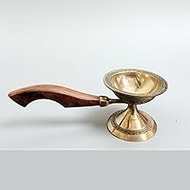 Brass Ghee Lamp with Wooden Handle 7" inch – Traditional Indian Oil Diya for Puja, Handcrafted Brass