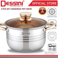 DESSINI ITALY VST-B20 Stainless Steel Casserole Induction Non-Stick Stock Pot Bowl Pan Wok Cookware 