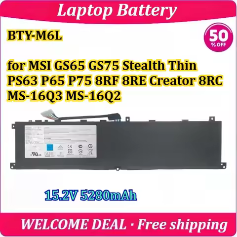 [New] BTY-M6L for MSI GS65 GS75 Stealth Thin PS63 P65 P75 8RF 8RE Creator 8RC MS-16Q3 MS-16Q2 Laptop