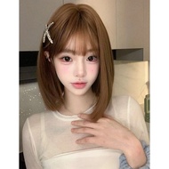 Influencer Short Wig One-Knife Cut Bob Head White Linen Bob Head Simple Wear Shoulder-Length Hair Fu