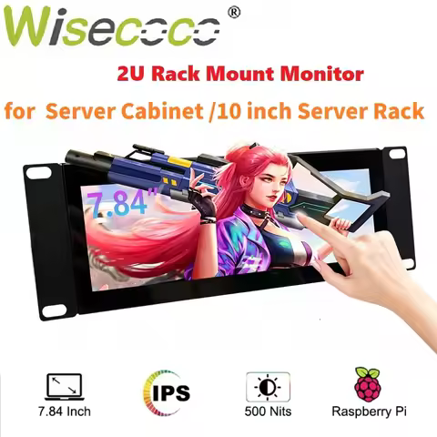 Wisecoco 7.84Inch Rack Mount Touch Monitor Secondary Screen 1280x400 Bar LCD Display for 10 inch 2U