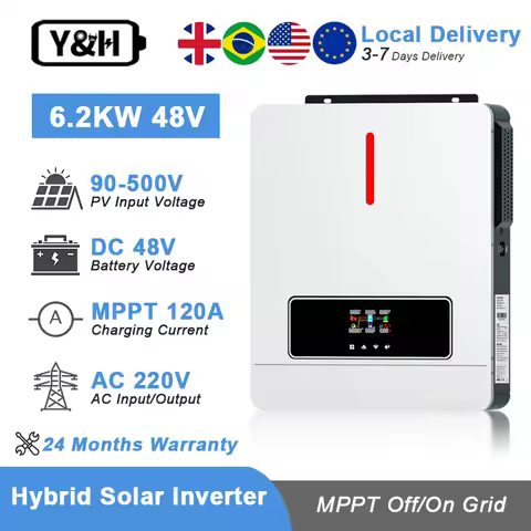 Y&H 6.2KW 4.2KW Hybrid Solar Inverter 48V 24V 220VAC Off Grid Hybrid Inverter pure sine wave Dual Ou
