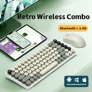 Retro Round Key Wireless Keyboard Mouse Combo Bluetooth Dual Mode Cute Office Keyboard