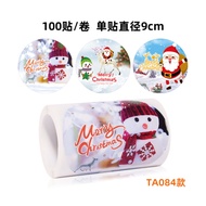 KY🎁Christmas Decoration Stickers Happy New Year Santa Claus round Roll Adhesive Sticker Gift Sealing Paste ZWBJ