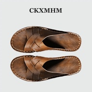 CKXMHM 38-48 Men Leather Slipper None-slip Big Size Sandal 46 47 48
