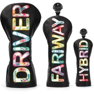 Tropical Style Golf Club Head Covers Black Premium Golf Driver Fairway 3 Wood Hybrid Head Cover Head