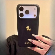 Faux Leather Texture New Year 3D Gold Pony iPhone Case Compatible with iPhone 16 Pro Max/15/17 Pro/1