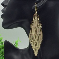 Earrings European American Exaggerated Golden Long earrings Leaf Pattern Big earrings Exaggerated Bi