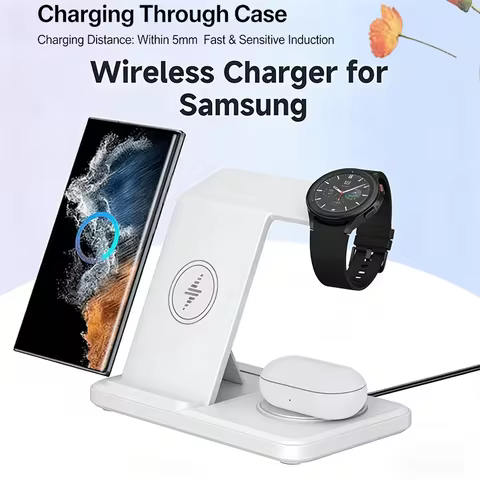 3-in-1 Wireless Charger, Fast Charging Station for Samsung S25 S24 S23 Apple Watch AirPods Multi-dev
