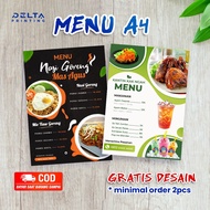 A4 MENU PRINTING + FREE DESIGN LAMINATING