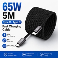 65W USB-C to USB-C Fast Charging Cable 5M/16.4FT Long Braided Type-C Cable Pure Copper Core Aluminum