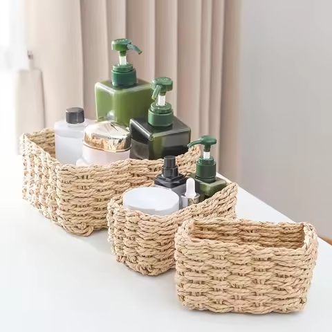 3pcs Boho Style Woven Storage Basket Set, Multifunctional, for Toys, Clothes, Office Supplies, Home,