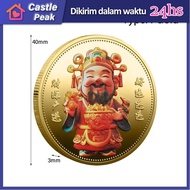 Koin Emas Peringatan dengan Motif Dewa Kekayaan / Koin Money Amulet Feng Shui