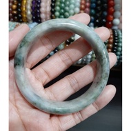 *KLF888* Size: 53mm Natural Authentic Burmese Jadeite Jade 53mm Bangle Floating Green Grey