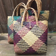 PURUN BAG WITH COMBINATION SQUARE MOTIF 30x30cm BORNEO WOVEN /Tote bag/ Handle bag