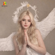 KICMALL Feather Glory Crown Headband, Dress Up Props Double Layer Virgin Mary Queen Tiara, Gothic Vi
