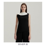 [asava aw24] Isha Asymmetric Blouse เสื้อผู้หญิง ทรงอสมมาตร แต่งดีเทลเดรปตกมุม แขนกุด แต่งกระดุมที่ไ