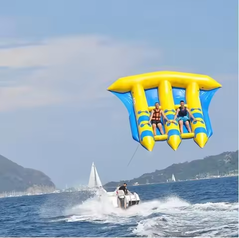 Yellow Inflatable Banana Boat Towable Water Sports Tube for 3-5 Riders, Beach Club & Water Park Fun