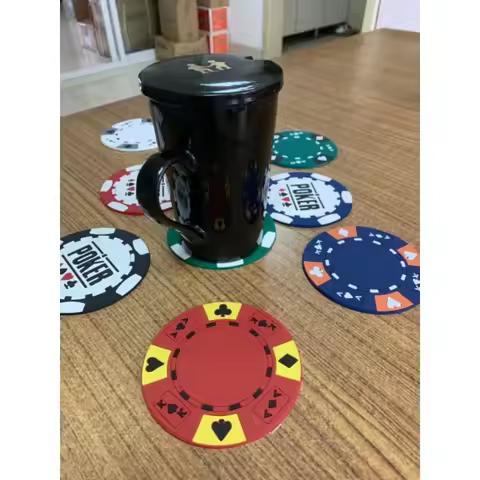 POKER CUP MAT Soft Rubber Material 4pcs/set Multicolor Texas Hold'em POKER Chip Style 9.7x0.35cm Pok