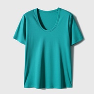 Áo Thun Cotton Tay Ngắn Cổ Tròn Màu Trắng Cho Nữ Xhange 60S Liquid Ammonia Mask T-shirt OL Style Com